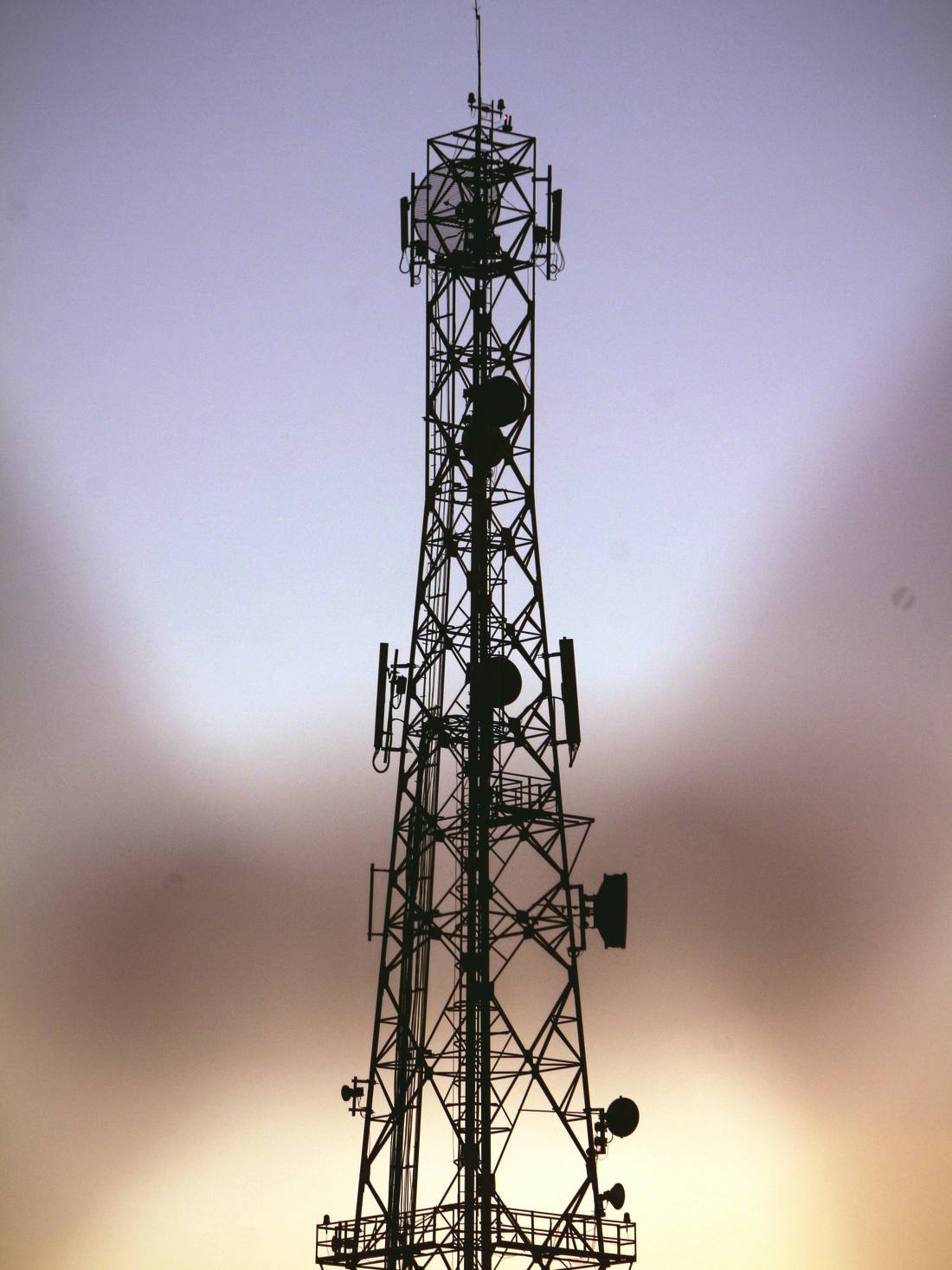 Telecommunications tower at dusk