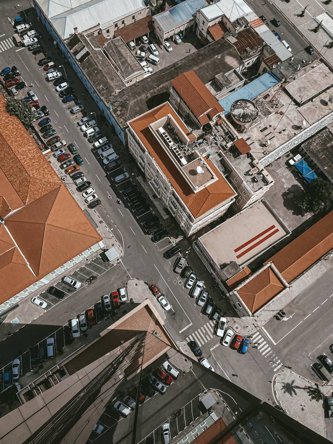 Aerial view of a dense city district